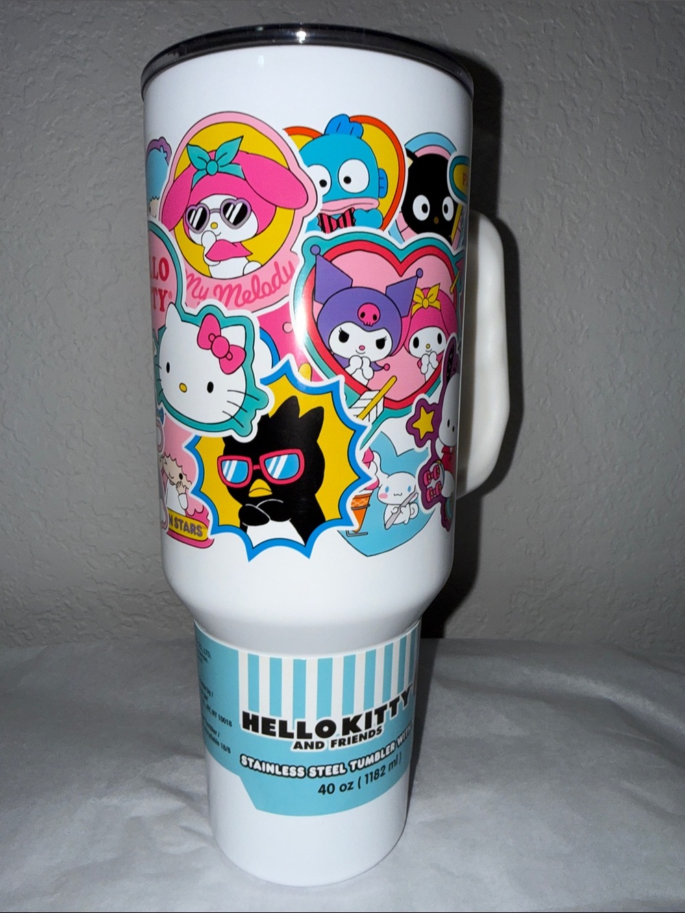 Hello Kitty White Travel Tumbler with Multicolor Character Decals